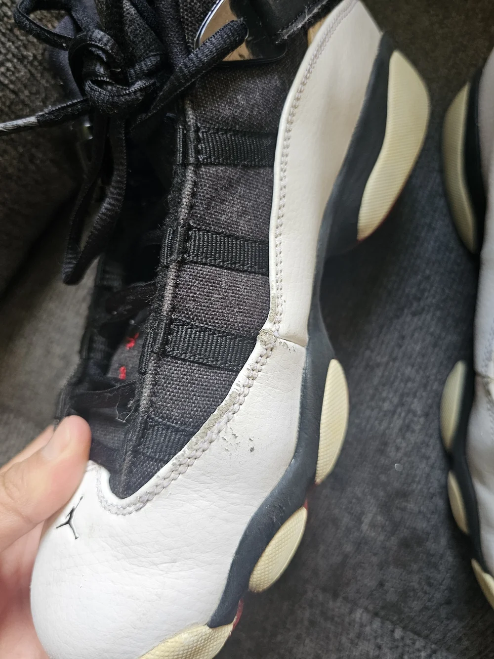 Jordan Men's Black and White Retro Sneakers with Cream Soles